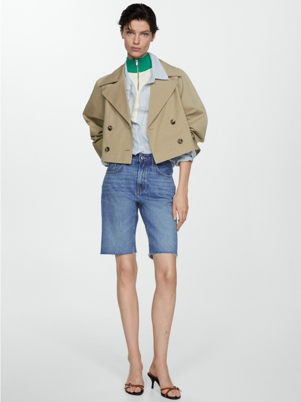 Mango Denim Bermuda Shorts with Frayed Hem